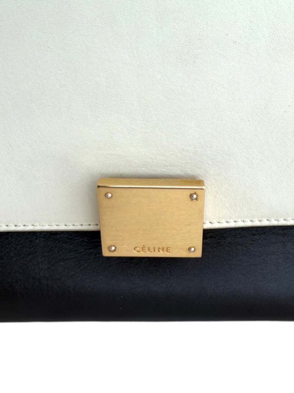 Celine Tricolor Calfskin Trapeze Bag - Off-White, Brown, Black - Picture 11 of 15